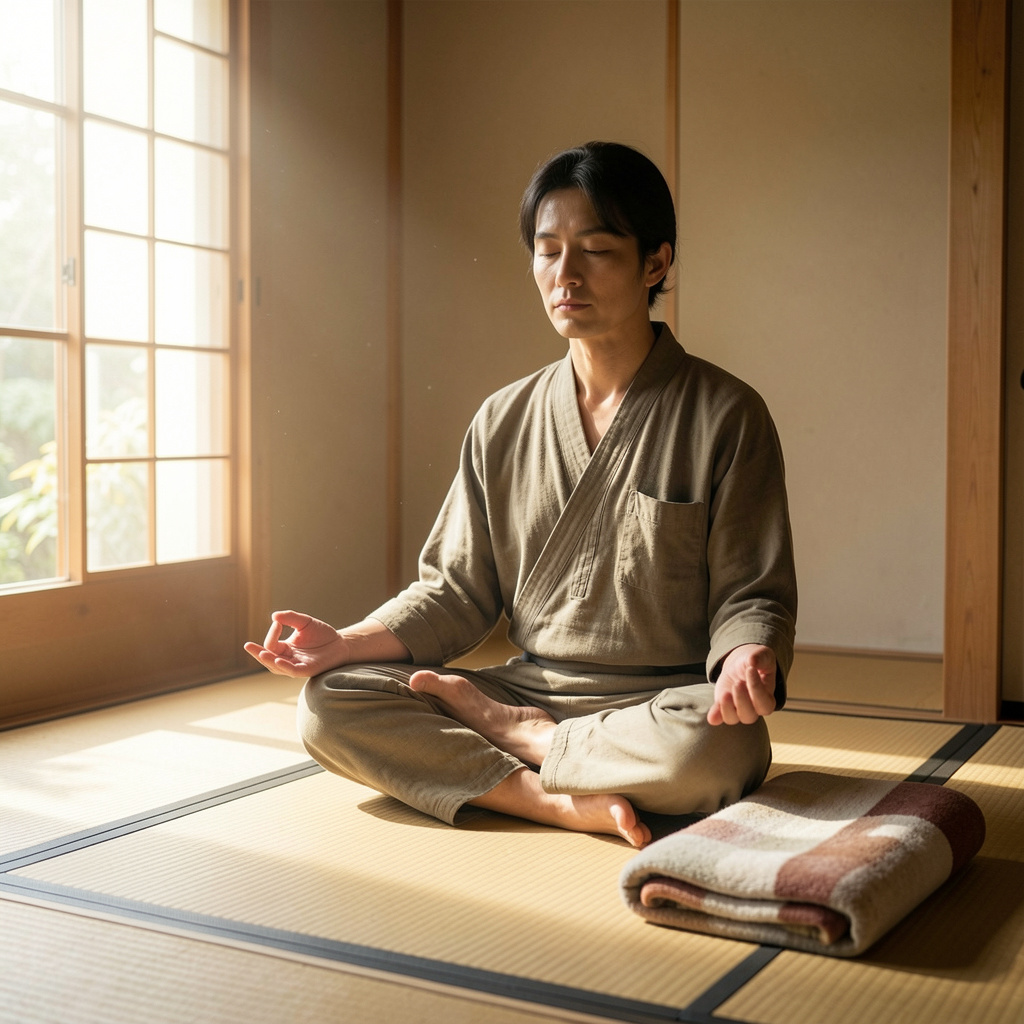 Person meditating in peaceful room with natural lighting